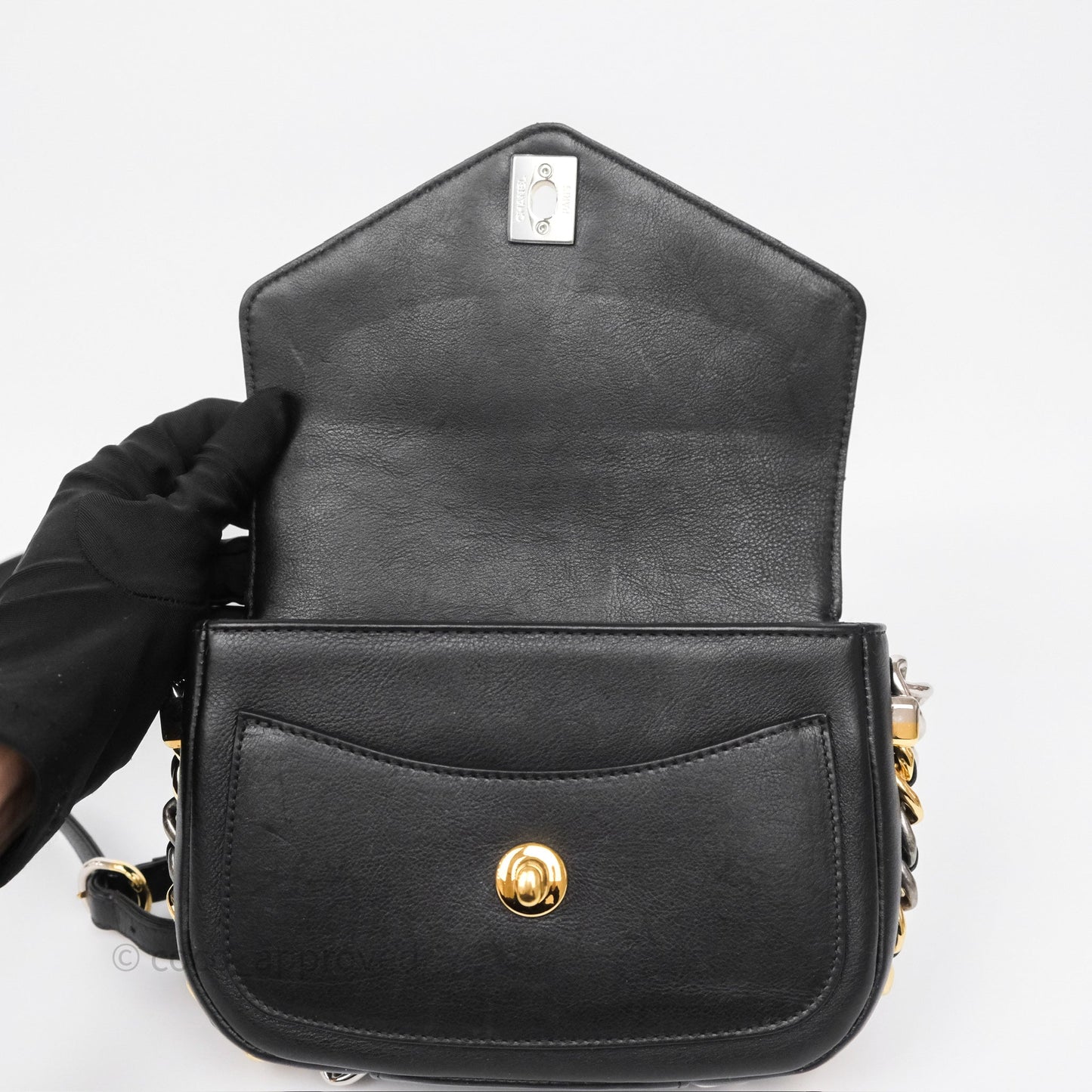 Chanel Small Precious Union Flap Black Calfskin Gold & Silver Hardware