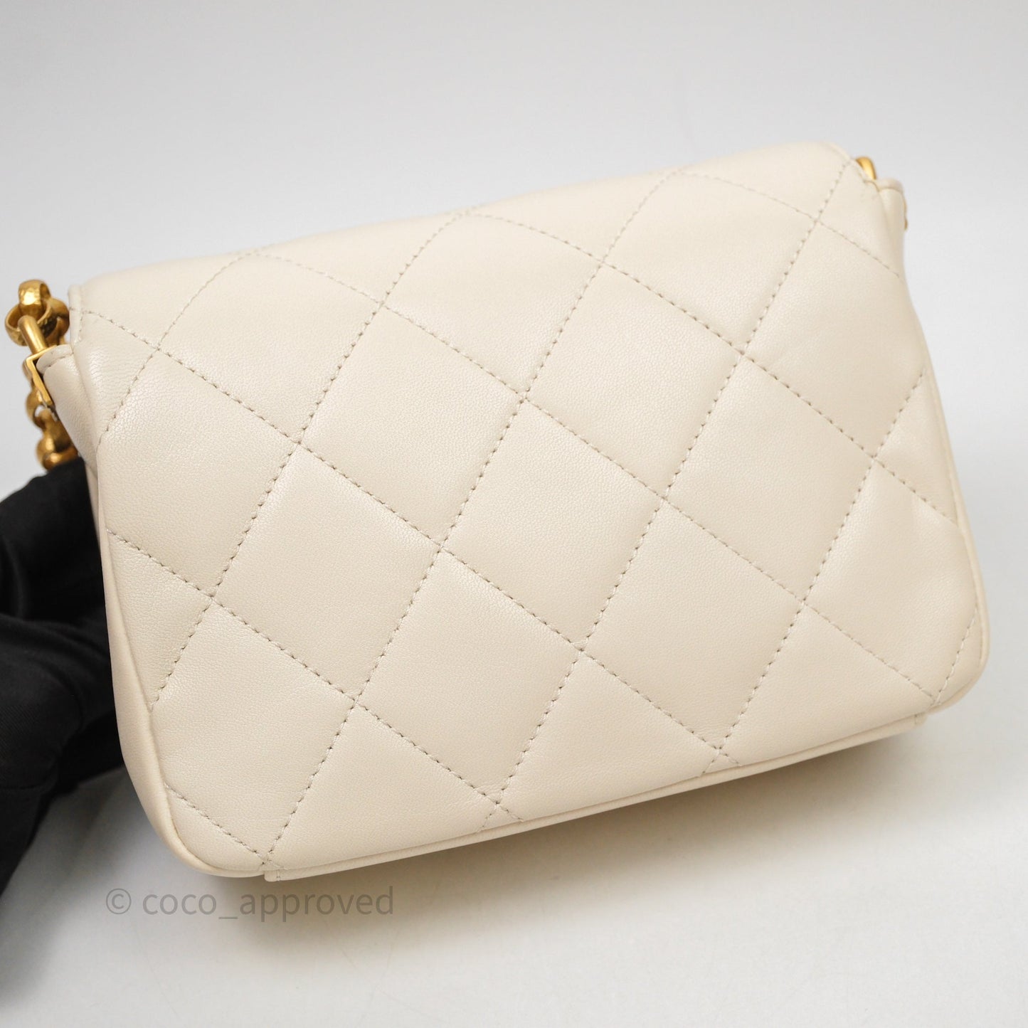 Chanel Flap with Coin Charm Ivory White Lambskin Aged Gold Hardware