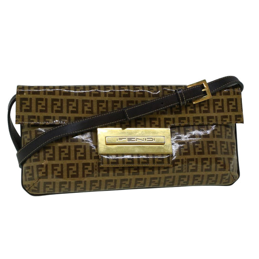 Luxury FendiZucchino Canvas Shoulder Bag Coated Canvas Brown60109
