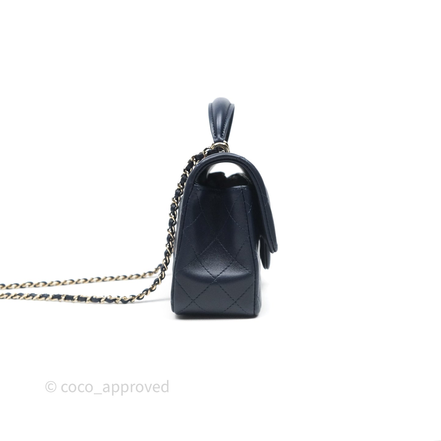 Chanel Top Handle Mini Rectangular Flap Bag Navy Lambskin Gold Hardware