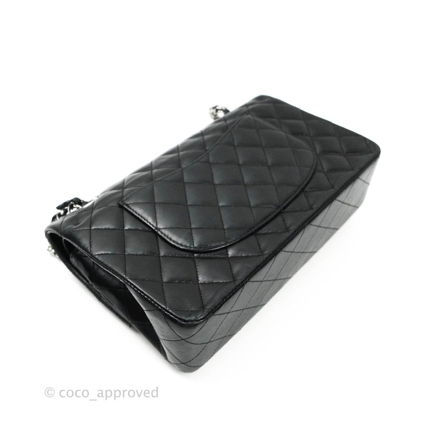 Chanel Classic M/L Medium Double Flap Bag Black Lambskin Silver Hardware