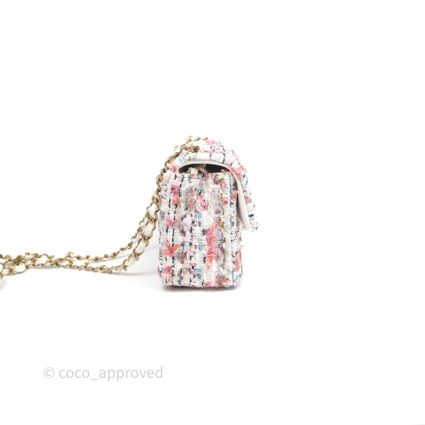 Chanel Tweed Quilted Mini Rectangular Flap Pink Tweed Gold Hardware 22K