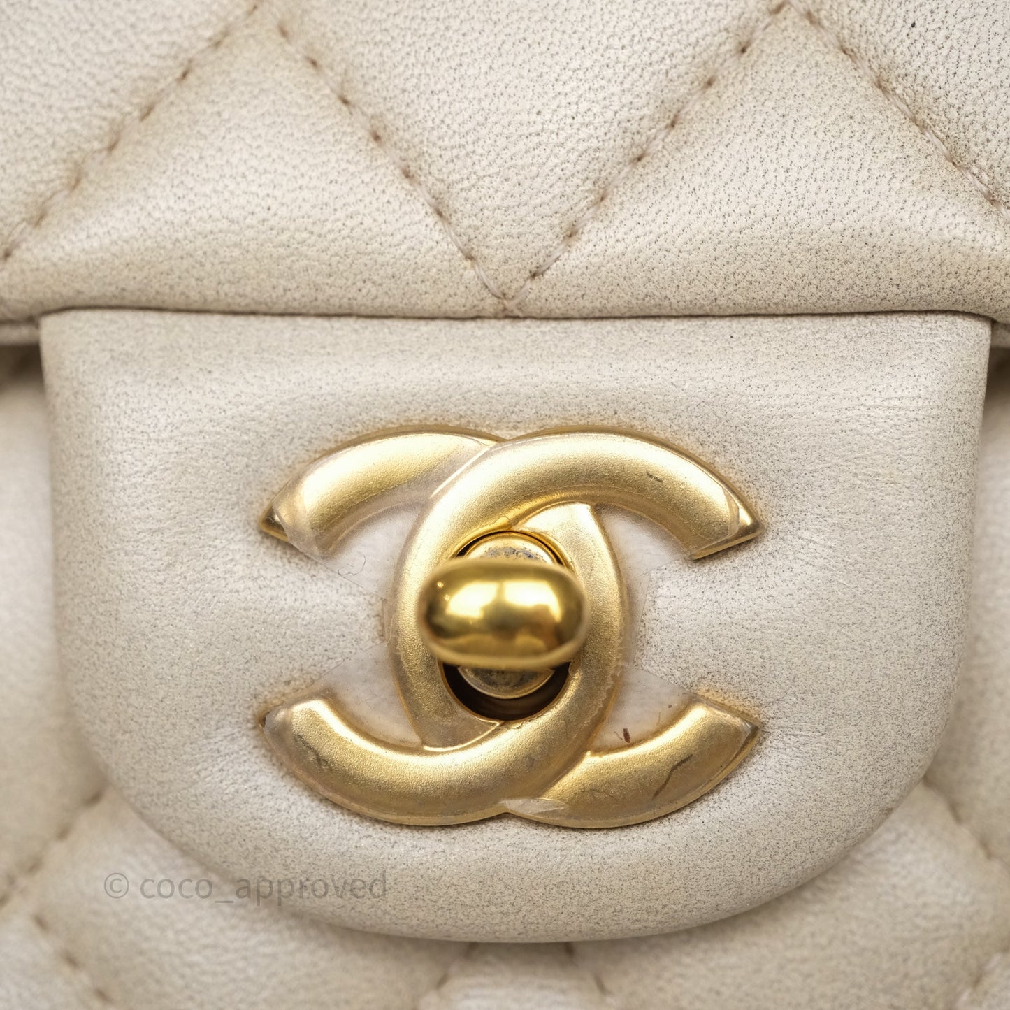Chanel Top Handle Mini Rectangular Flap Pearly Beige Oat Lambskin Aged Gold Hardware