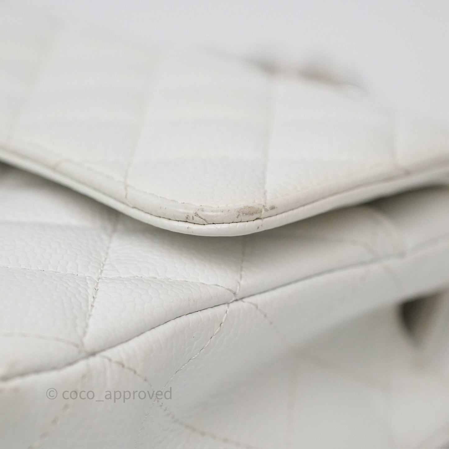 Chanel M/L Medium Classic Flap Quilted White Caviar Silver Hardware