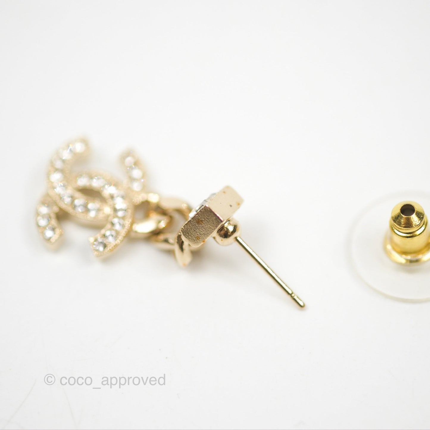 Chanel Chain CC Crystal Drop Earrings Gold Tone 23V