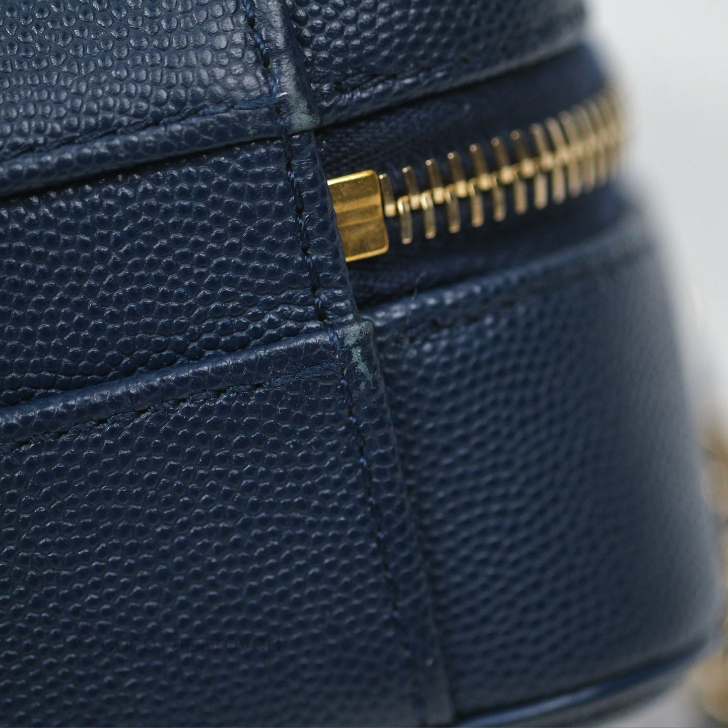 Chanel Quilted Small CC Filigree Vanity Case Navy Caviar Gold Hardware
