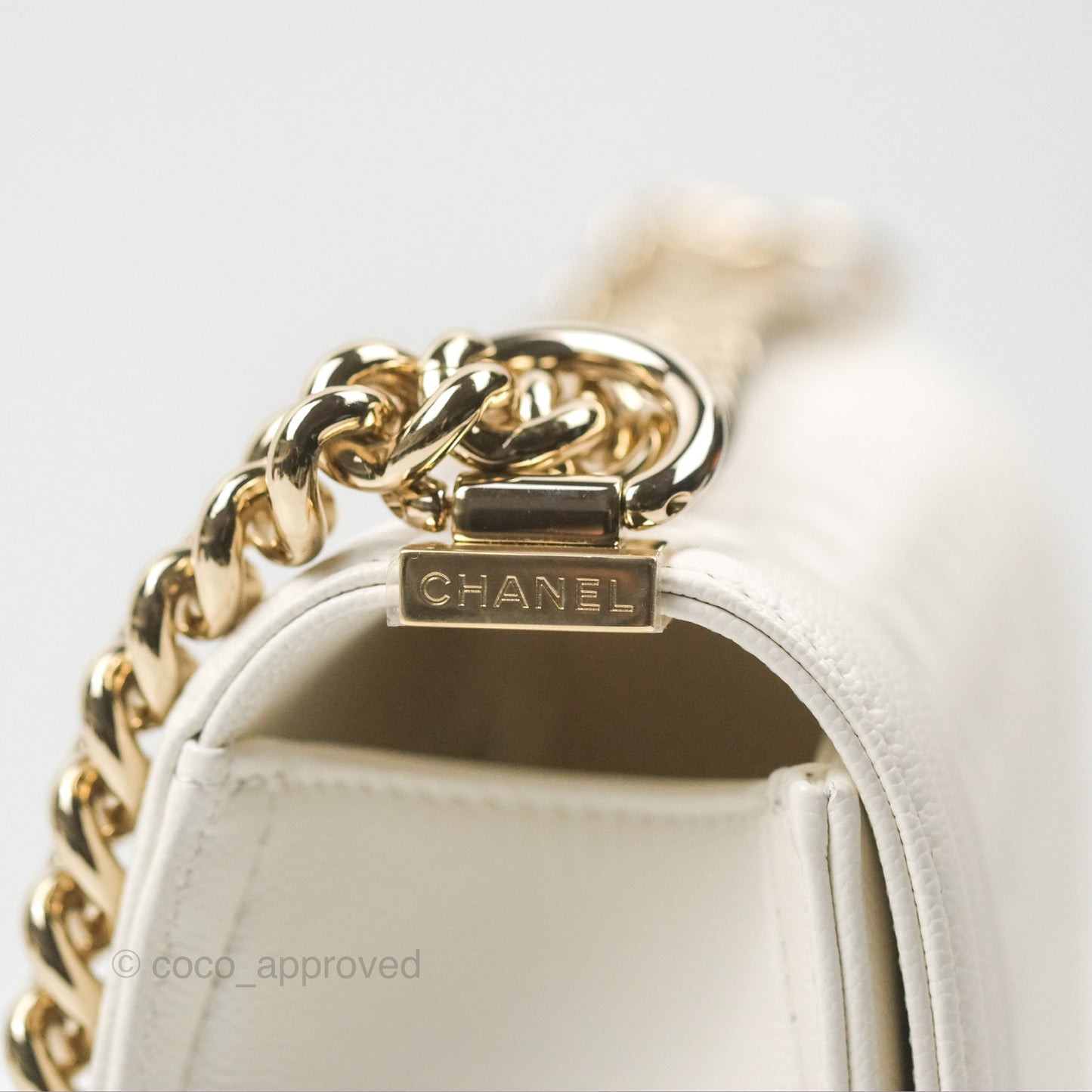 Chanel Medium Boy Quilted White Caviar Gold Hardware