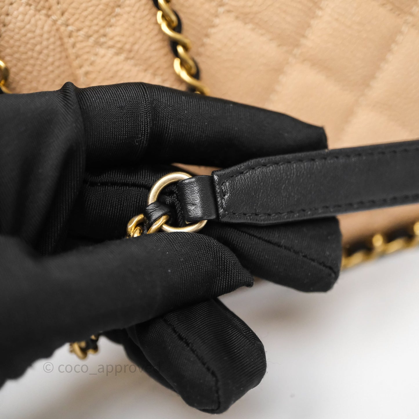 Chanel Small CC Filigree Flap Quilted Beige Black Caviar