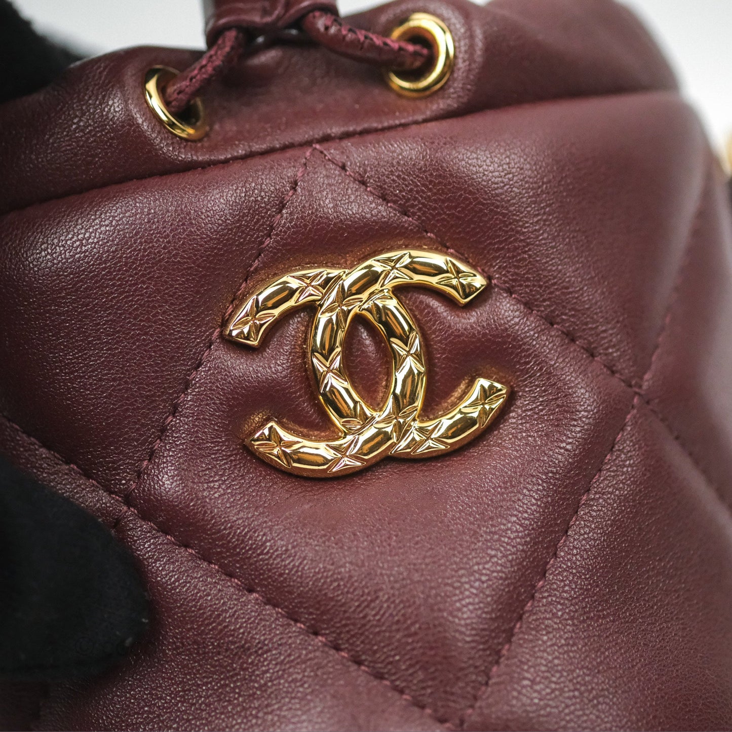 Chanel Mini Bucket Bag with Fluffy Chain Burgundy Lambskin Gold Hardware