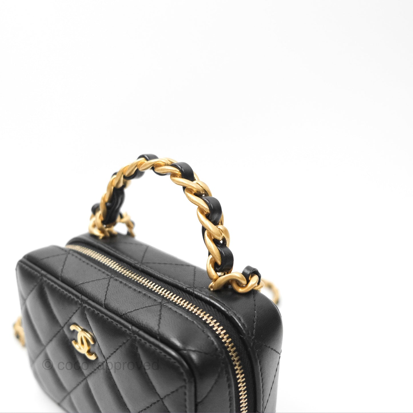 Chanel Top Handle Vanity Case Black Lambskin Aged Gold Hardware 22A