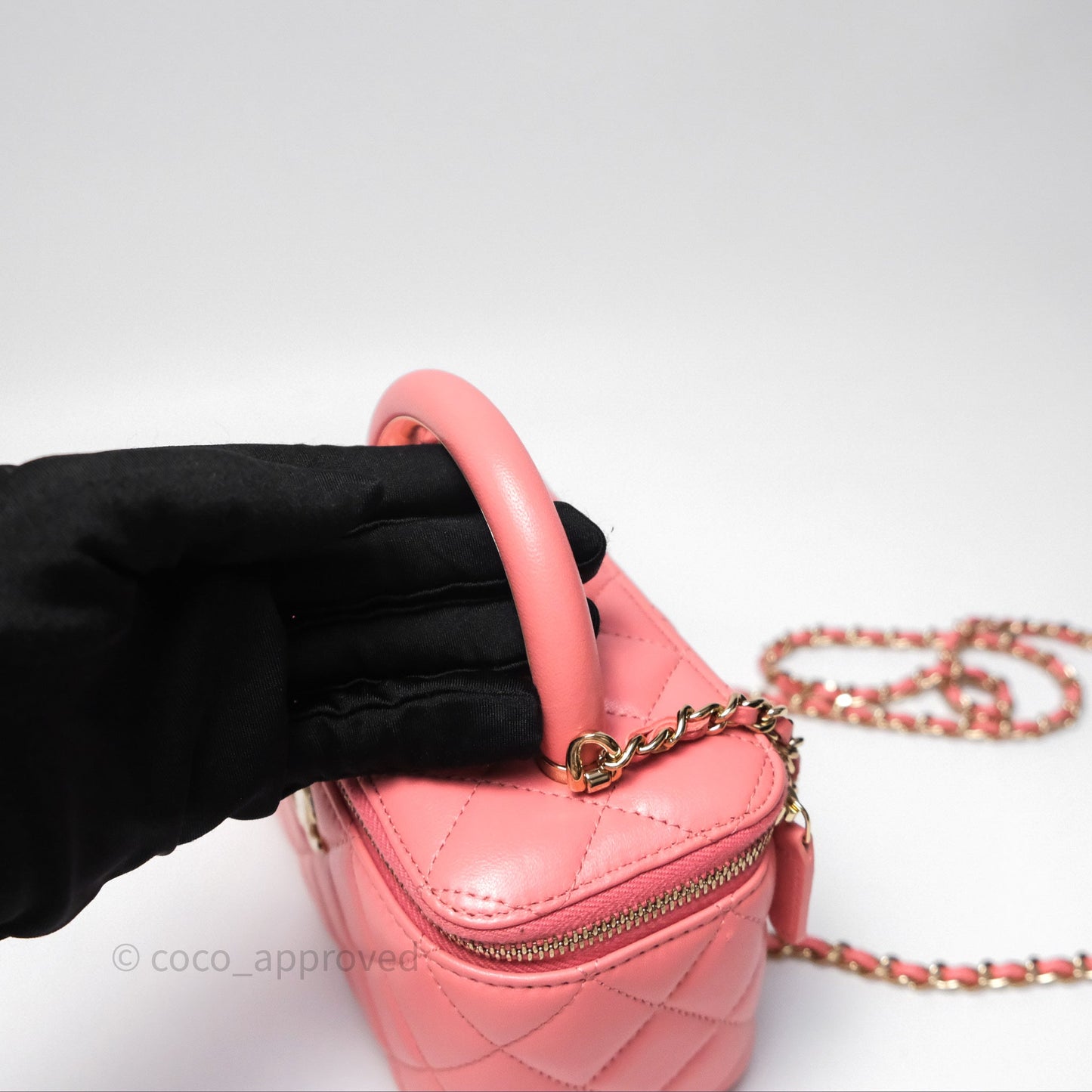 Chanel Vanity Rectangular Top Handle Pink Lambskin Gold Hardware