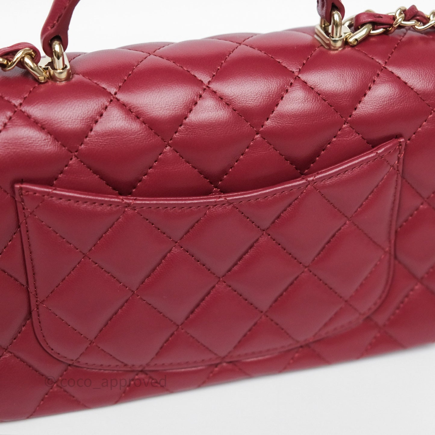 Chanel Top Handle Mini Rectangular Flap Dark Red Lambskin Gold Hardware