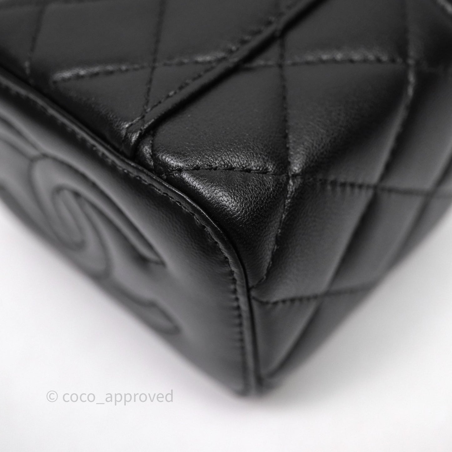 Chanel Mini Vanity With Double Chain Black Lambskin Aged Gold Hardware