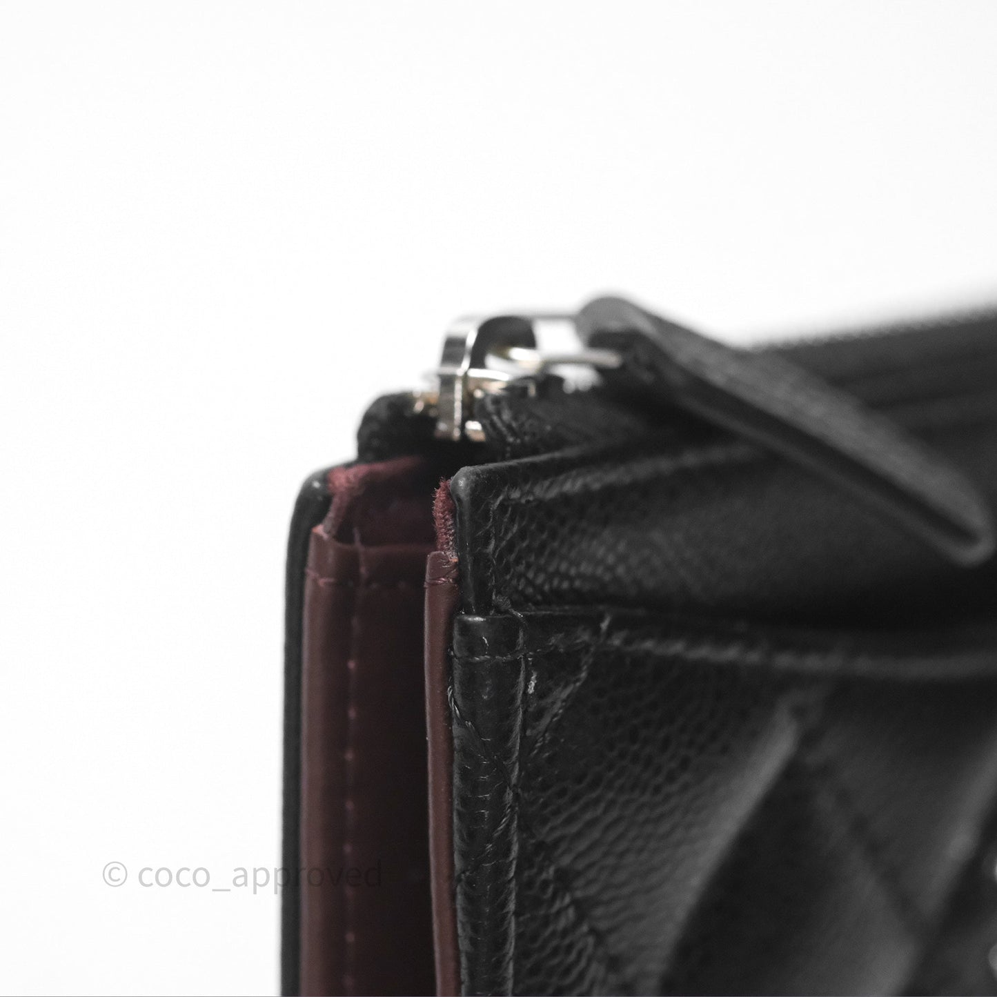 Chanel Quilted Zip Card Holder Black Caviar Silver Hardware