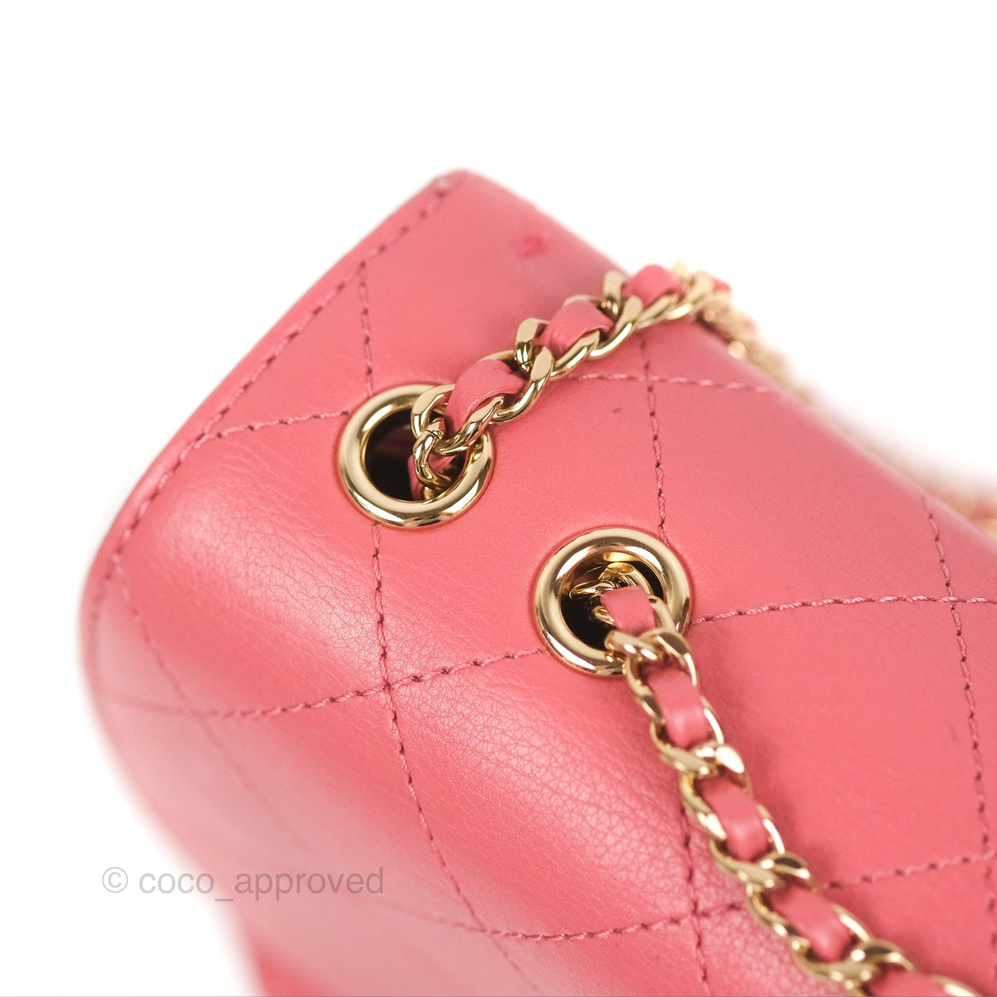 Chanel Small Flat Quilt Round Flap Bag Pink Calfskin Gold Hardware