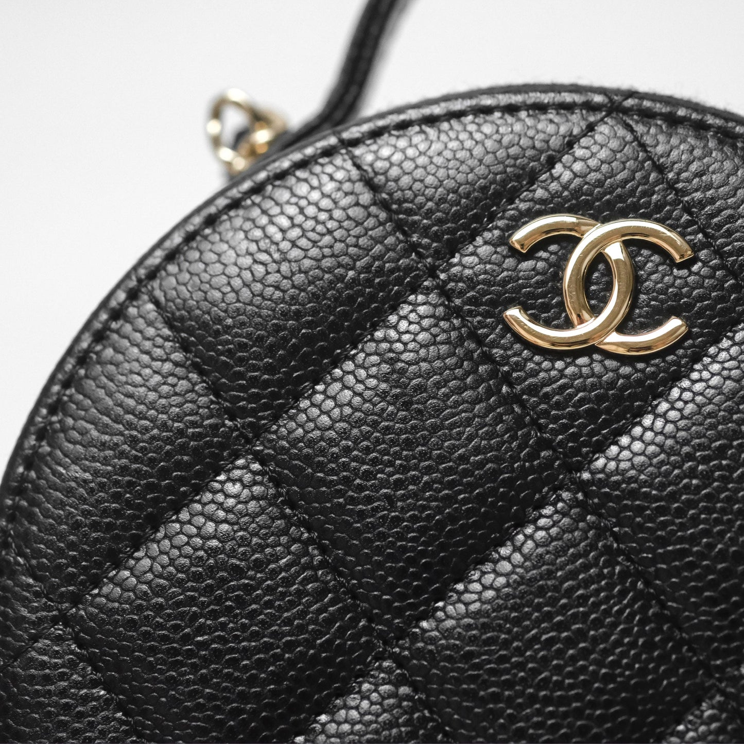 Chanel Mini Round Vanity Bag Handle With Care Black Caviar 22C
