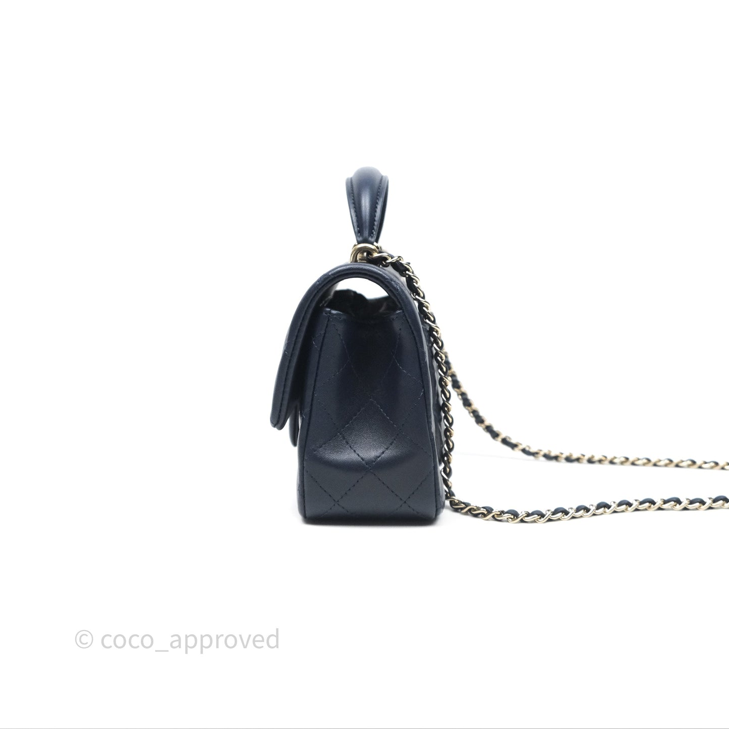 Chanel Top Handle Mini Rectangular Flap Bag Navy Lambskin Gold Hardware