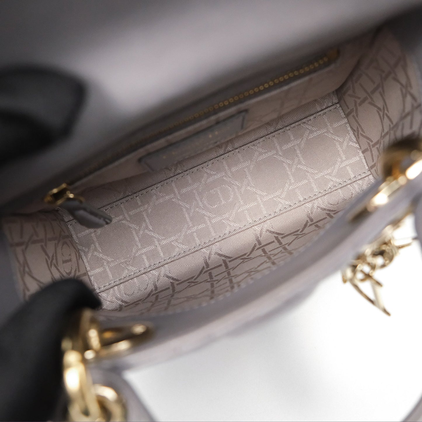 Christian Dior Mini Lady Dior Grey Lambskin Cannage Gold Hardware