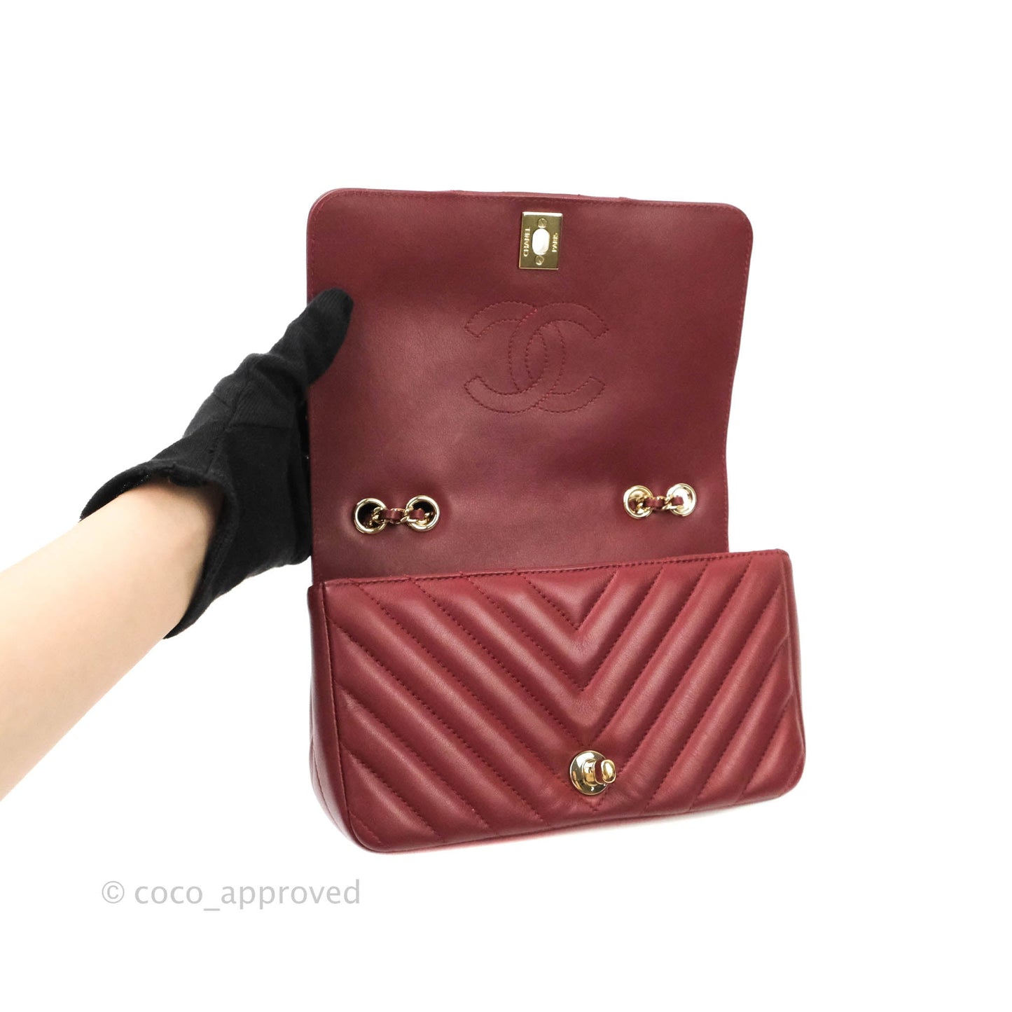 Chanel Small Statement Chevron Flap Bag Burgundy Lambskin Gold Hardware