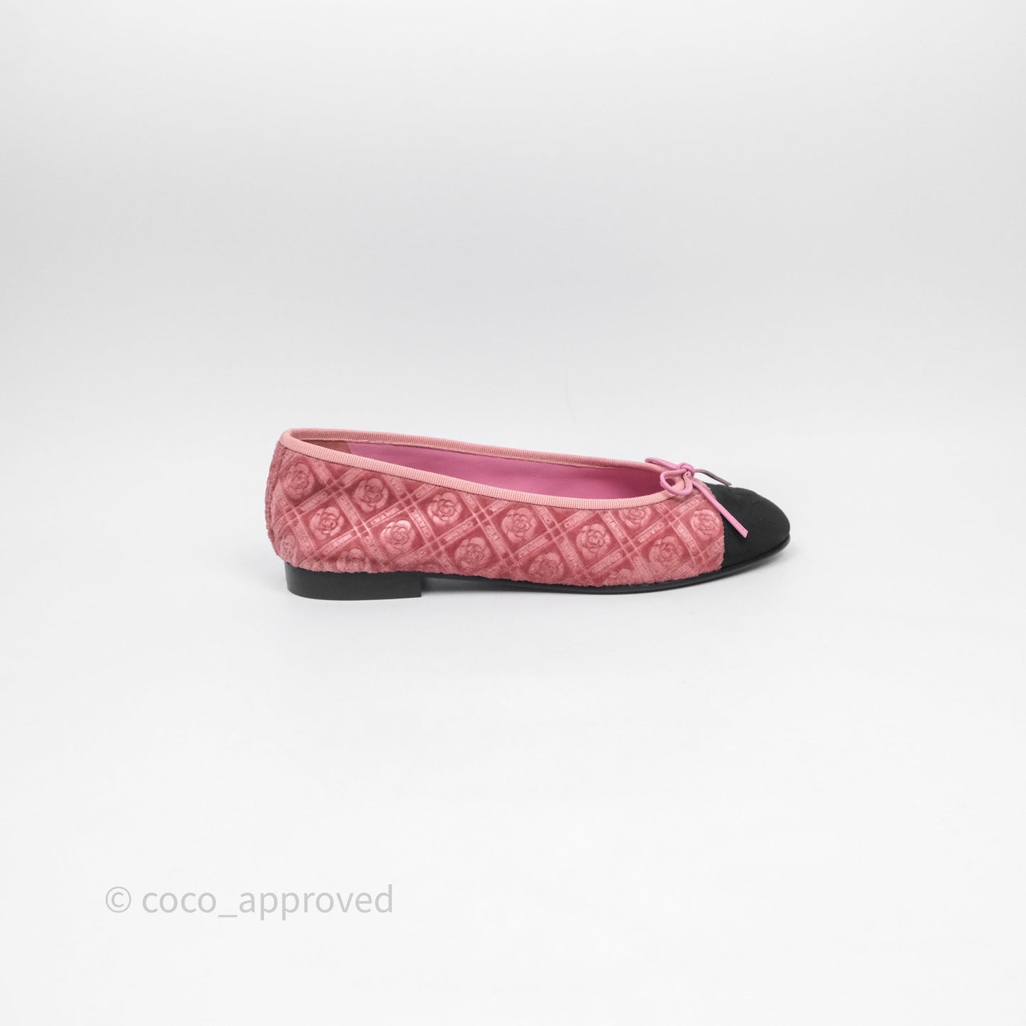 Chanel Ballerina Flats Camellia Quilts Pink Velvet Size 38
