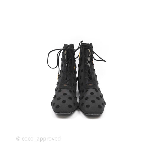 Christian Dior Mesh Polka-Dot Boots Black Size 39
