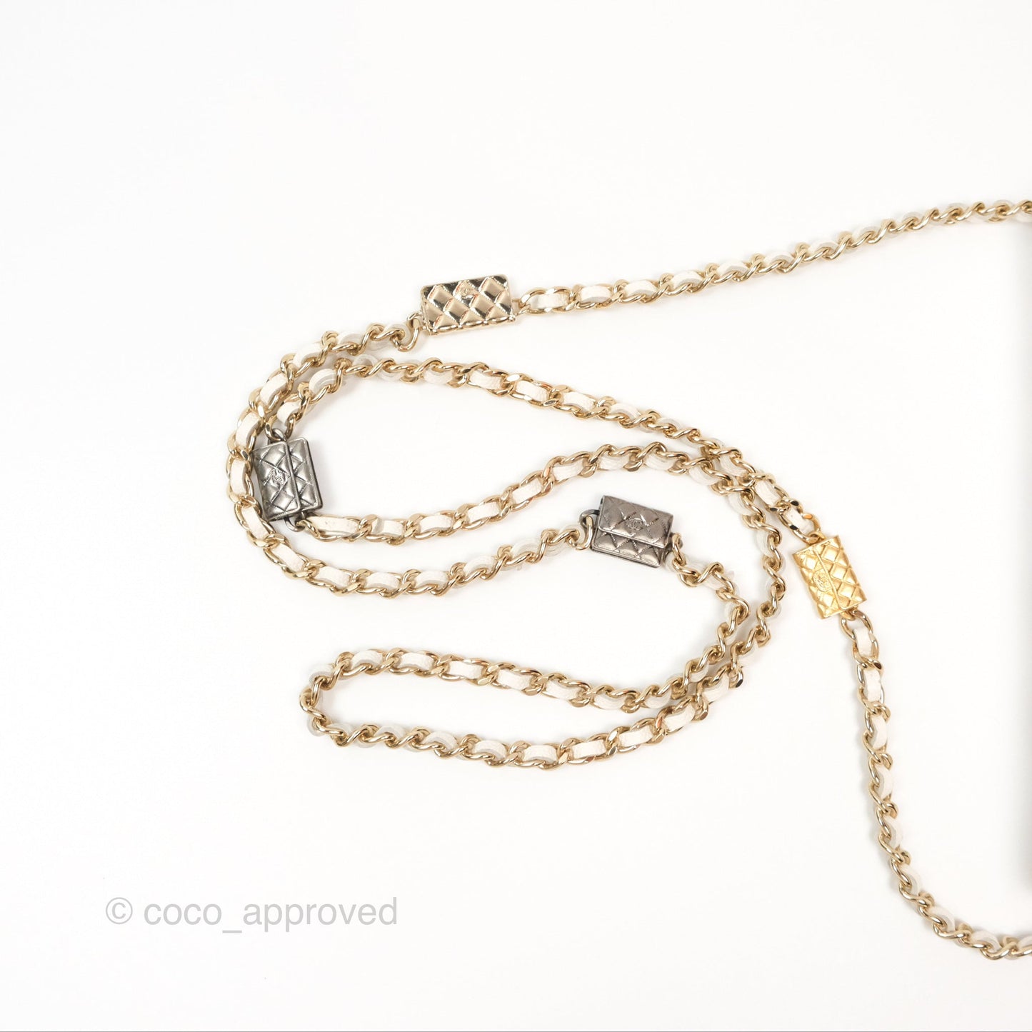 Chanel Quilted Wallet On Chain WOC With Charms White Caviar Gold Hardware