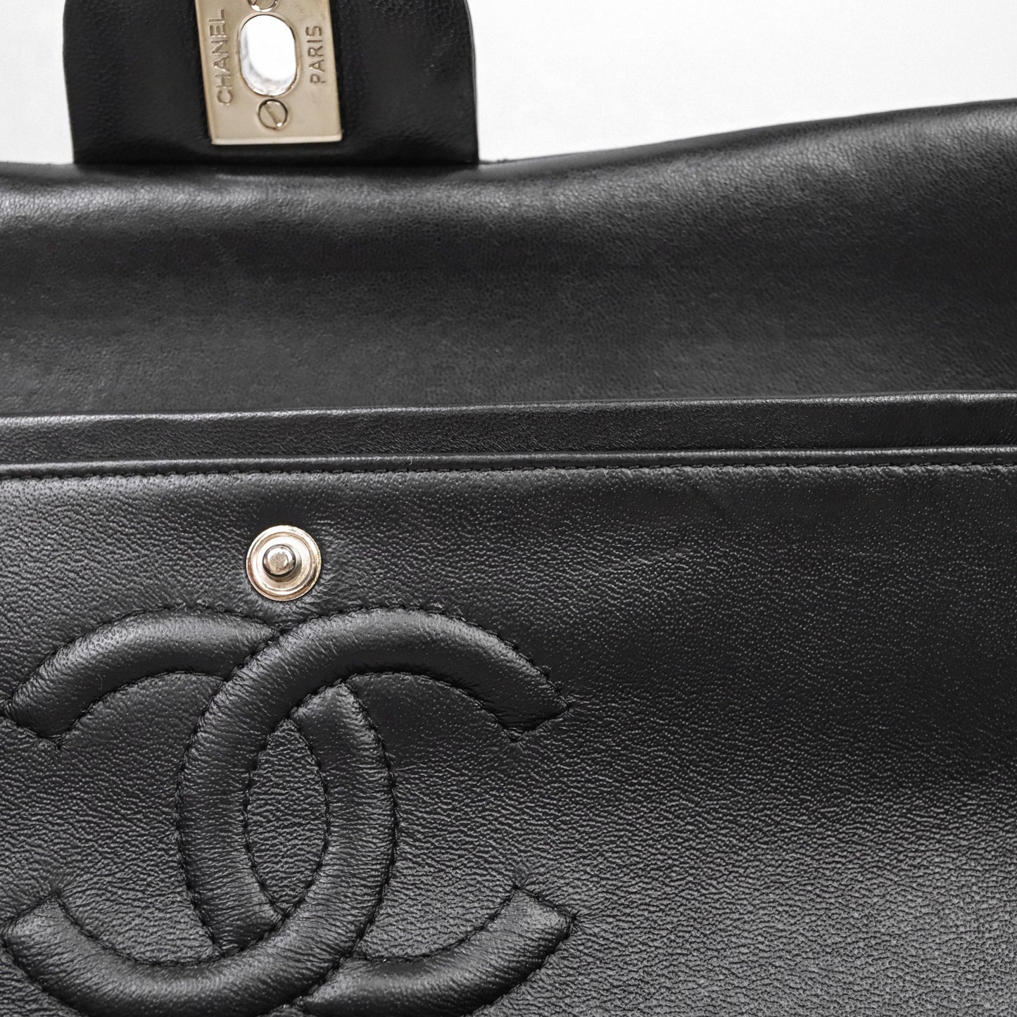 Chanel Medium Classic Flap Quilted Black Patent Silver Hardware