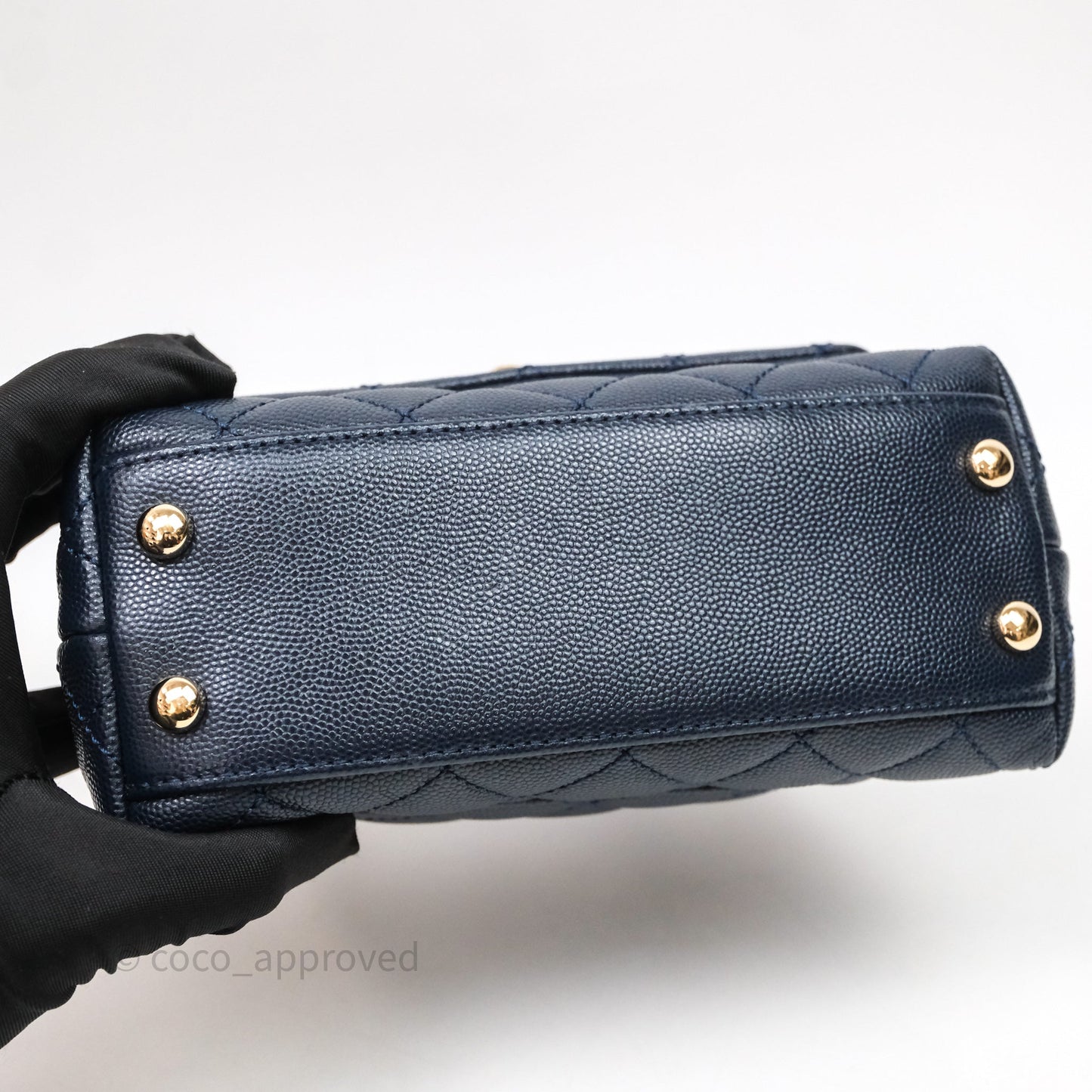 Chanel Mini Coco Handle Quilted Navy Caviar Gold Hardware Lizard Embossed Handle
