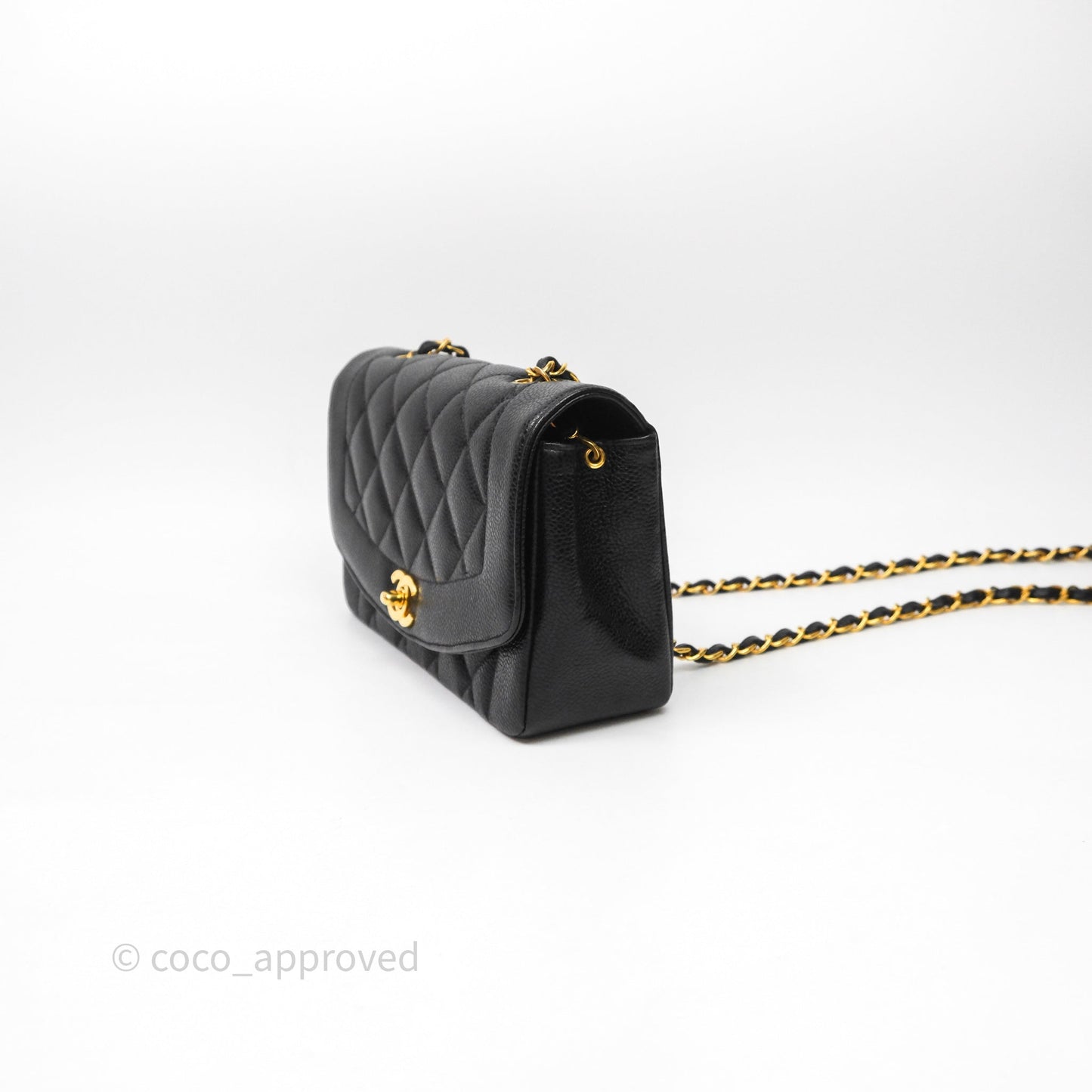Chanel Vintage Small Classic Diana Flap Bag Black Caviar 24K Gold Hardware