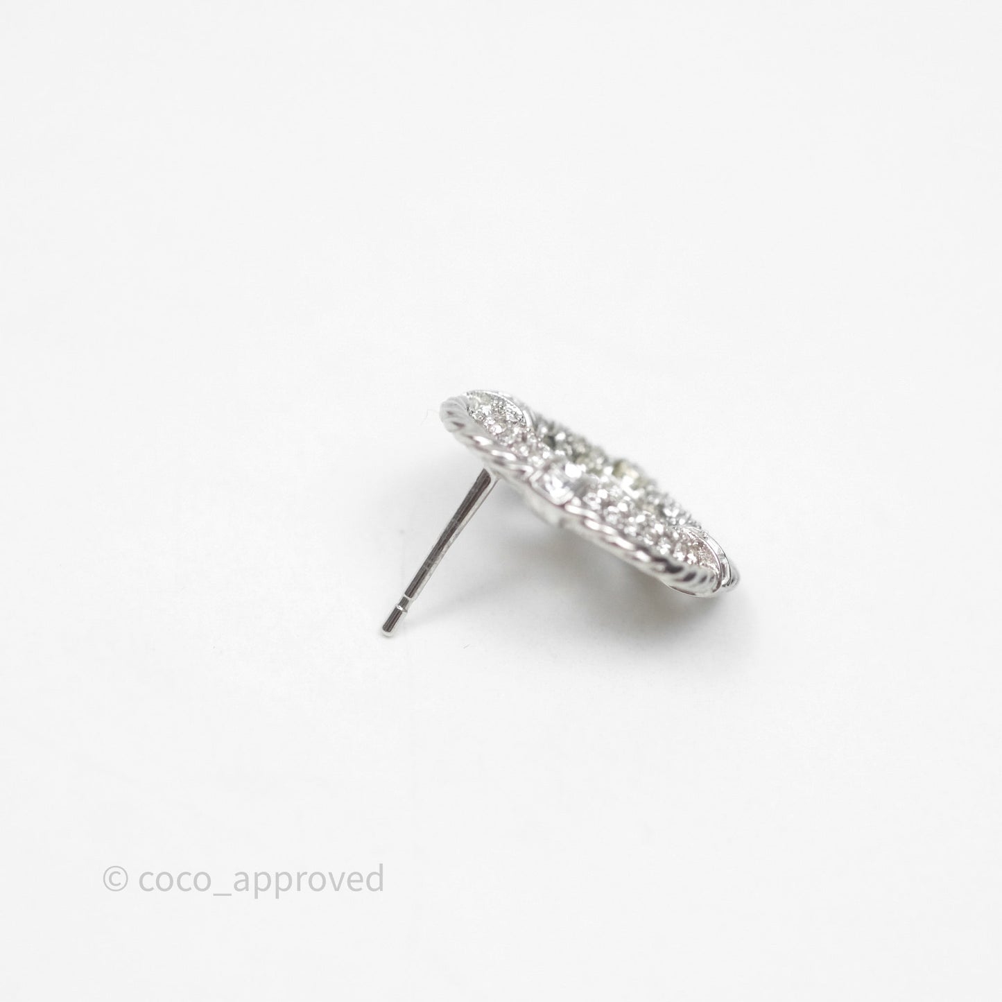 Chanel Crystal CC Square Round Earrings Silver Tone 19C