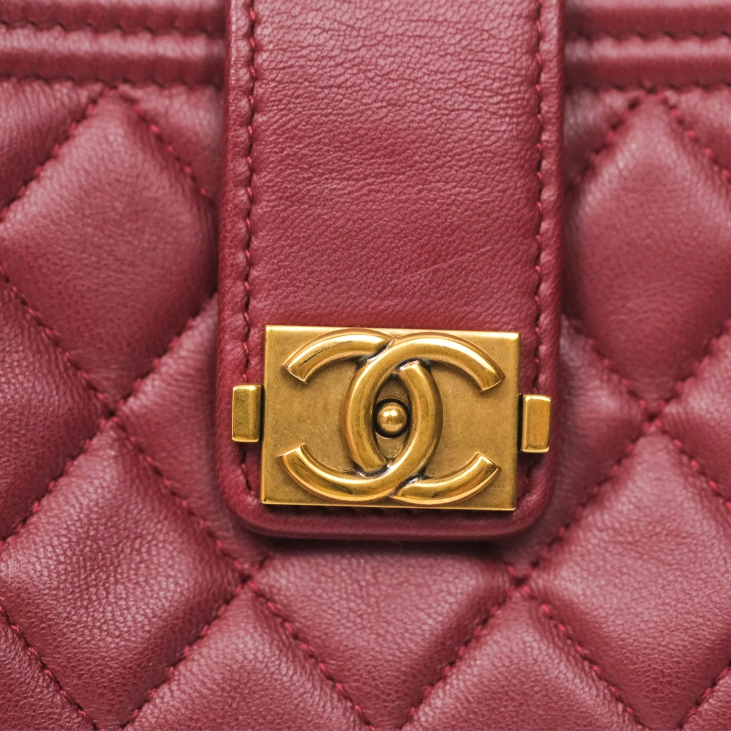Chanel Quilted Boy Coin Case Dark Red Aged Gold Hardware
