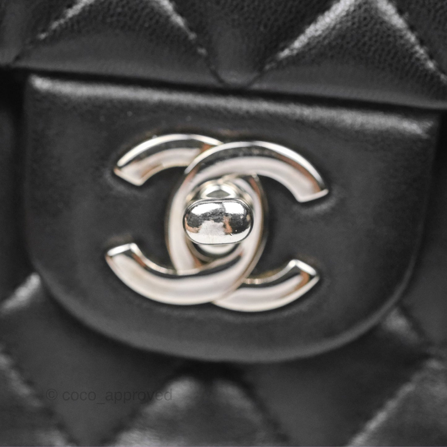 Chanel Classic M/L Medium Flap Quilted Black Lambskin Silver Hardware