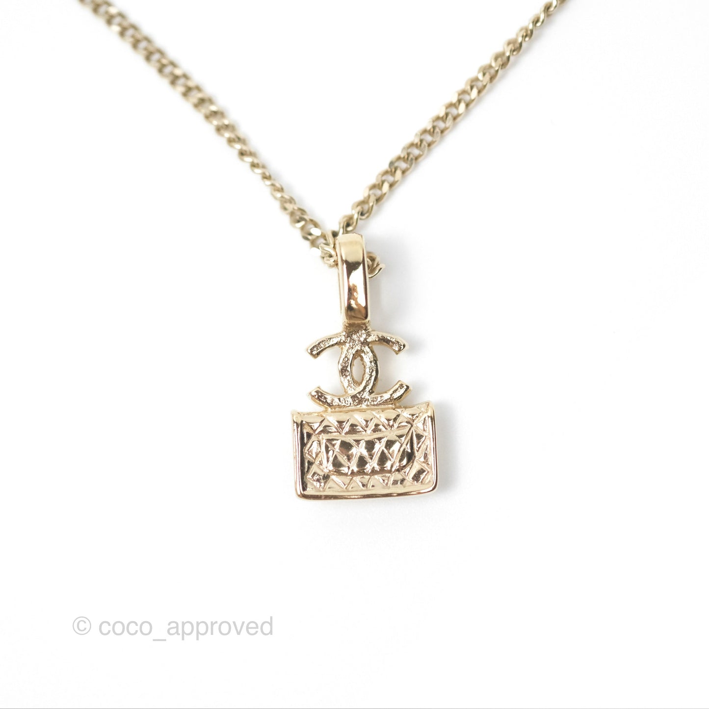 Chanel Crystals CC Flap Bag Pendant Necklace Gold Tone 23B