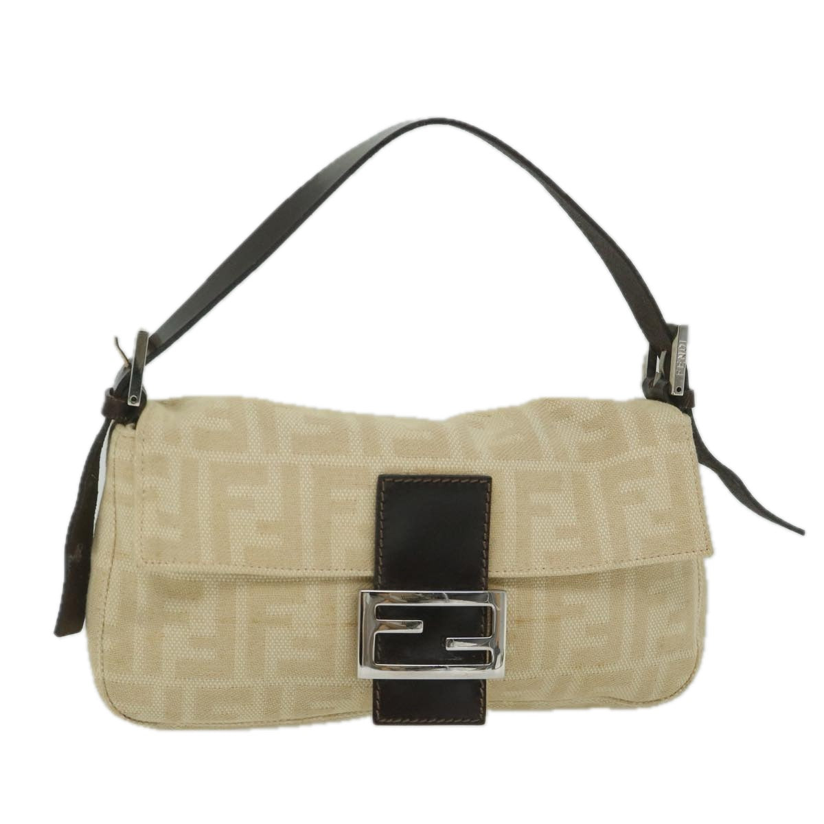 Luxury FendiZucca Canvas Mamma Baguette Shoulder Bag Canvas Leather Beige60498