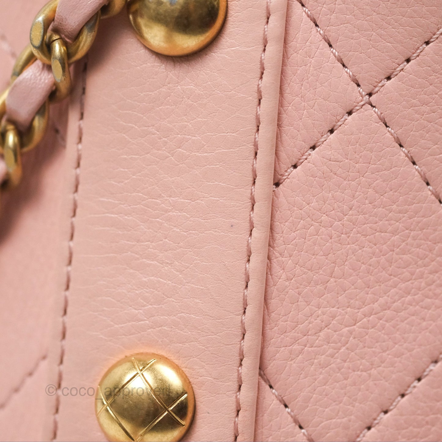 Chanel Quilted Top Handle Drawstring Bucket Bag Calfskin Tweed Pink Aged Gold Hardware