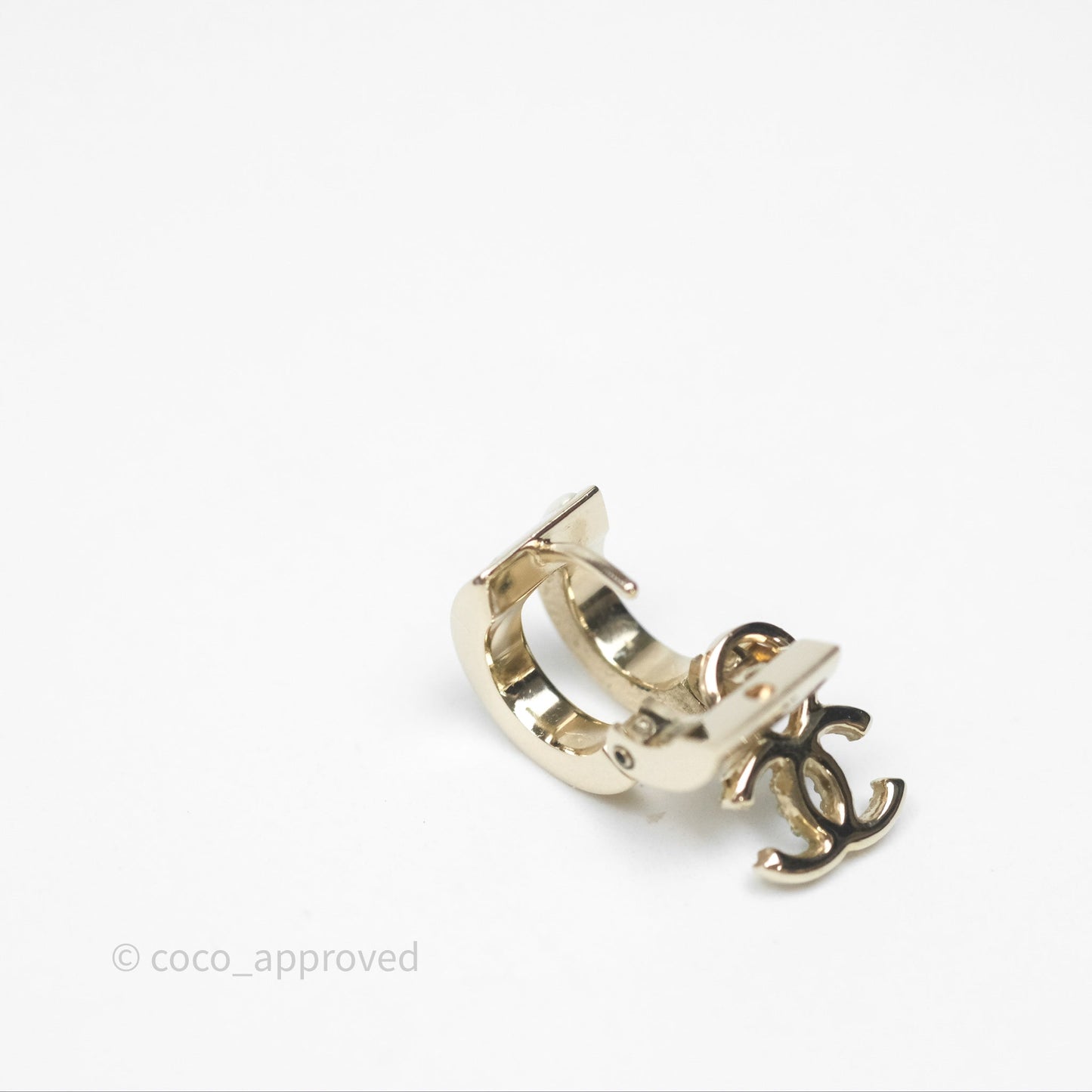 Chanel Crystal CC Pearl Hoop Earrings Gold Tone 21B
