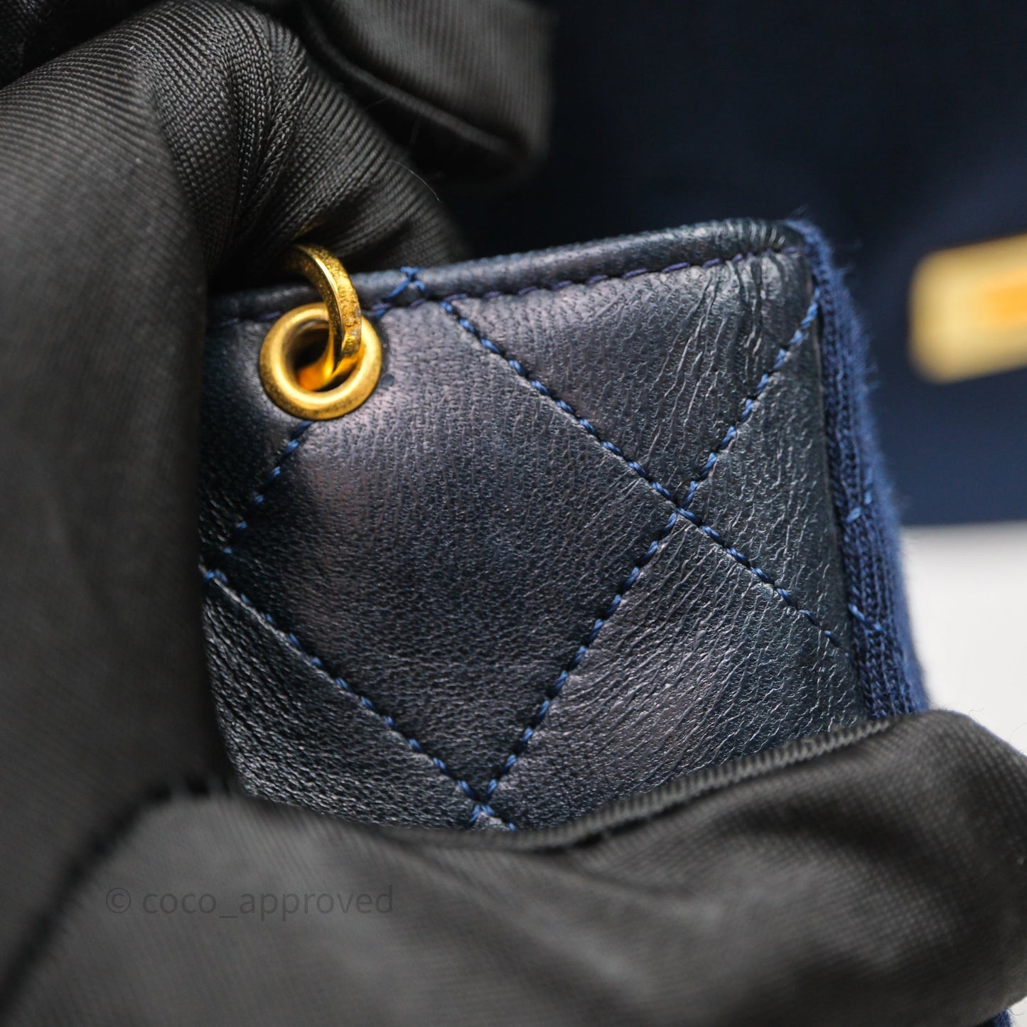 Chanel Vintage Mini Full Flap Bag Navy Fabrics / Lambskin 24K Gold Hardware