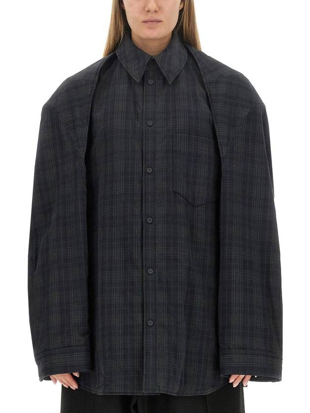 Luxury Balenciaga Checked Pattern Long Sleeve Shirt Grey