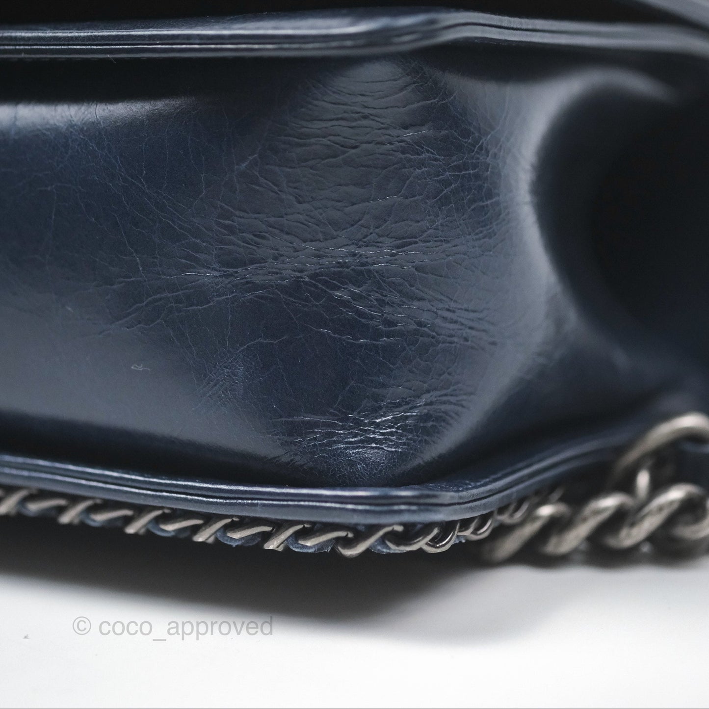 Chanel Medium Chain Edge Boy Quilted Navy Aged Glazed Calfskin Ruthenium Hardware