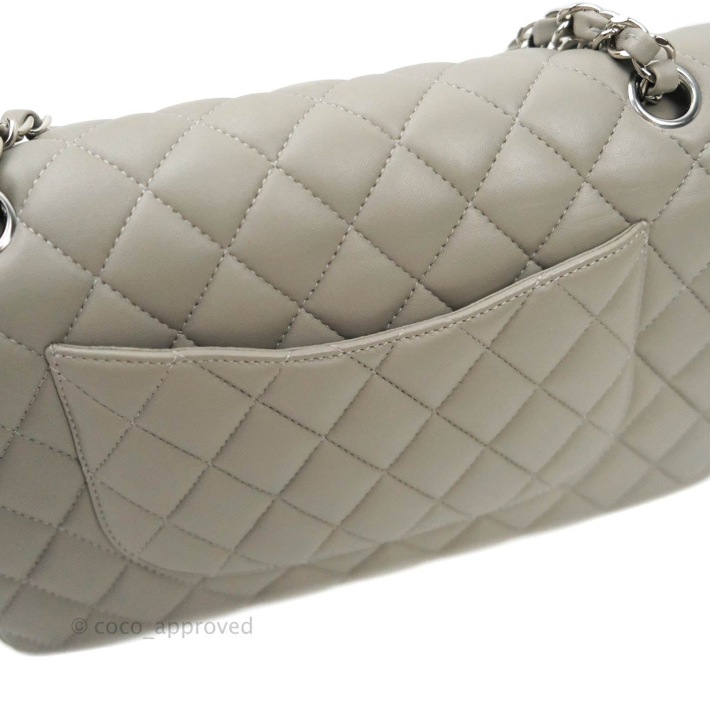 Chanel M/L Medium Double Flap Bag Grey Lambskin Silver Hardware 19B