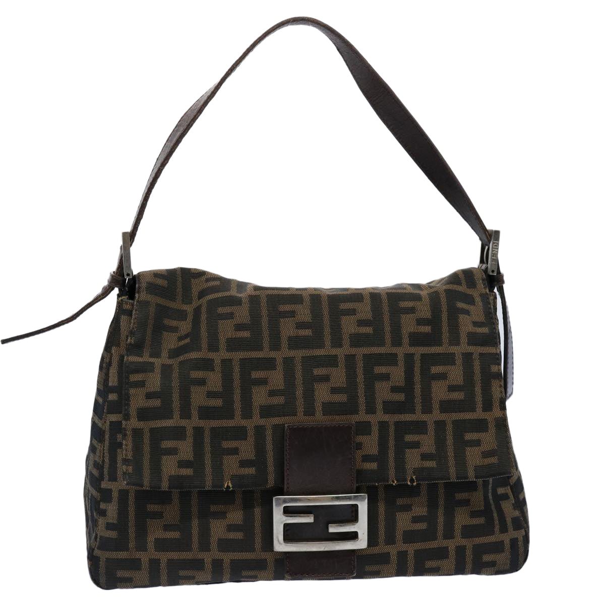 Luxury FendiZucca Canvas Mamma Baguette Shoulder Bag Black Brown60535
