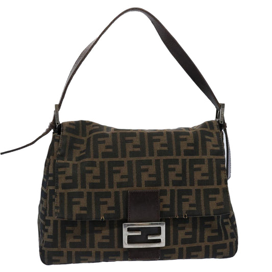 Luxury FendiZucca Canvas Mamma Baguette Shoulder Bag Black Brown60535