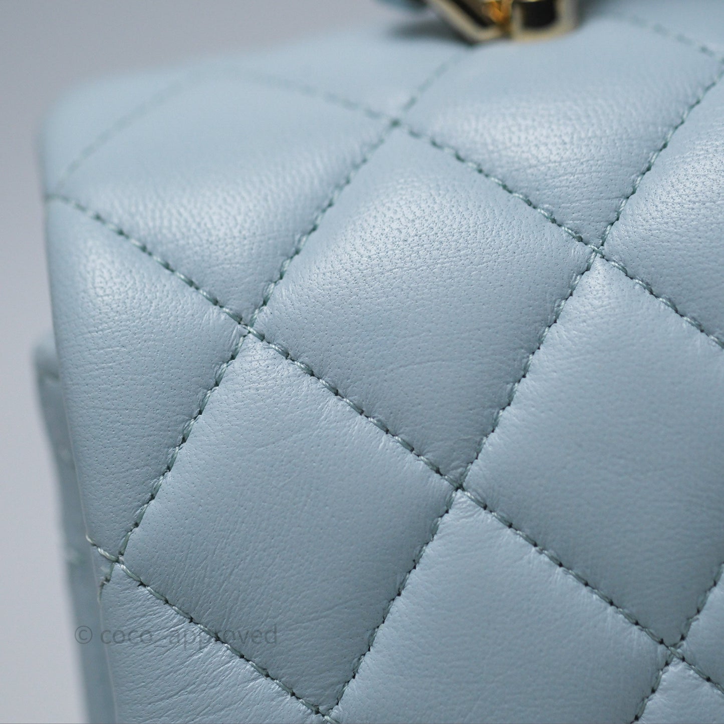 Chanel Top Handle Mini Rectangular Flap Light Blue Lambskin Gold Hardware