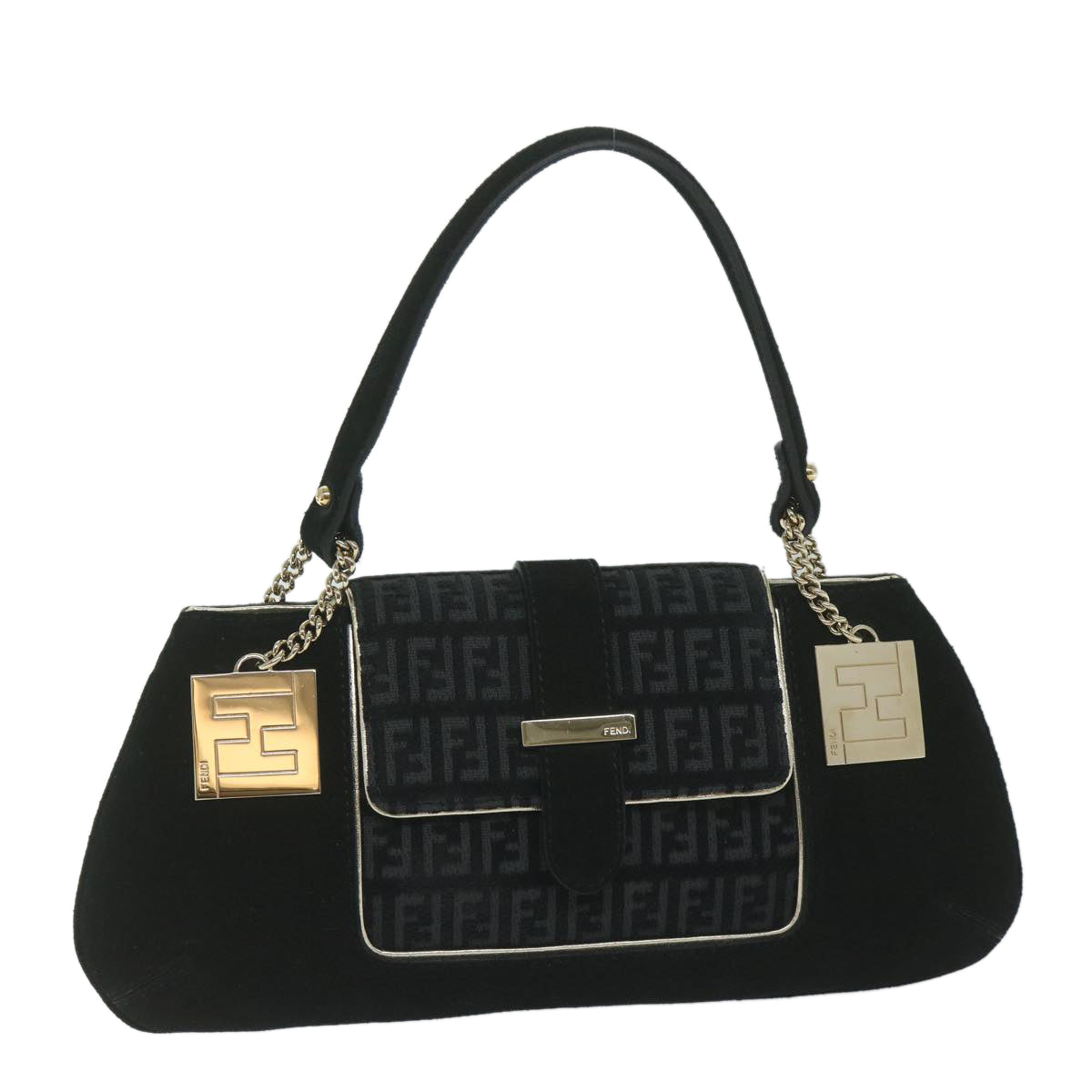 Luxury FendiZucchino Canvas Shoulder Bag Black60578