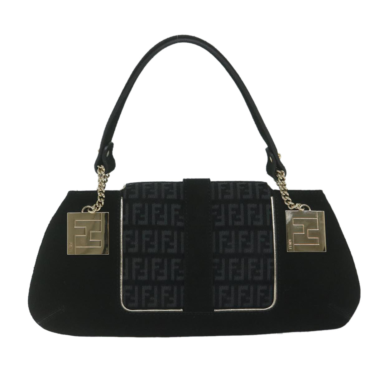 Luxury FendiZucchino Canvas Shoulder Bag Black60578
