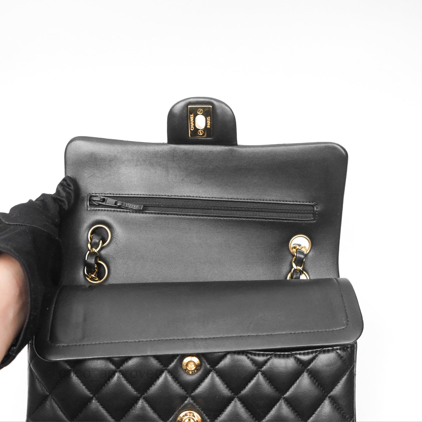 Chanel Small Classic Quilted Flap Black Lambskin Gold Hardware