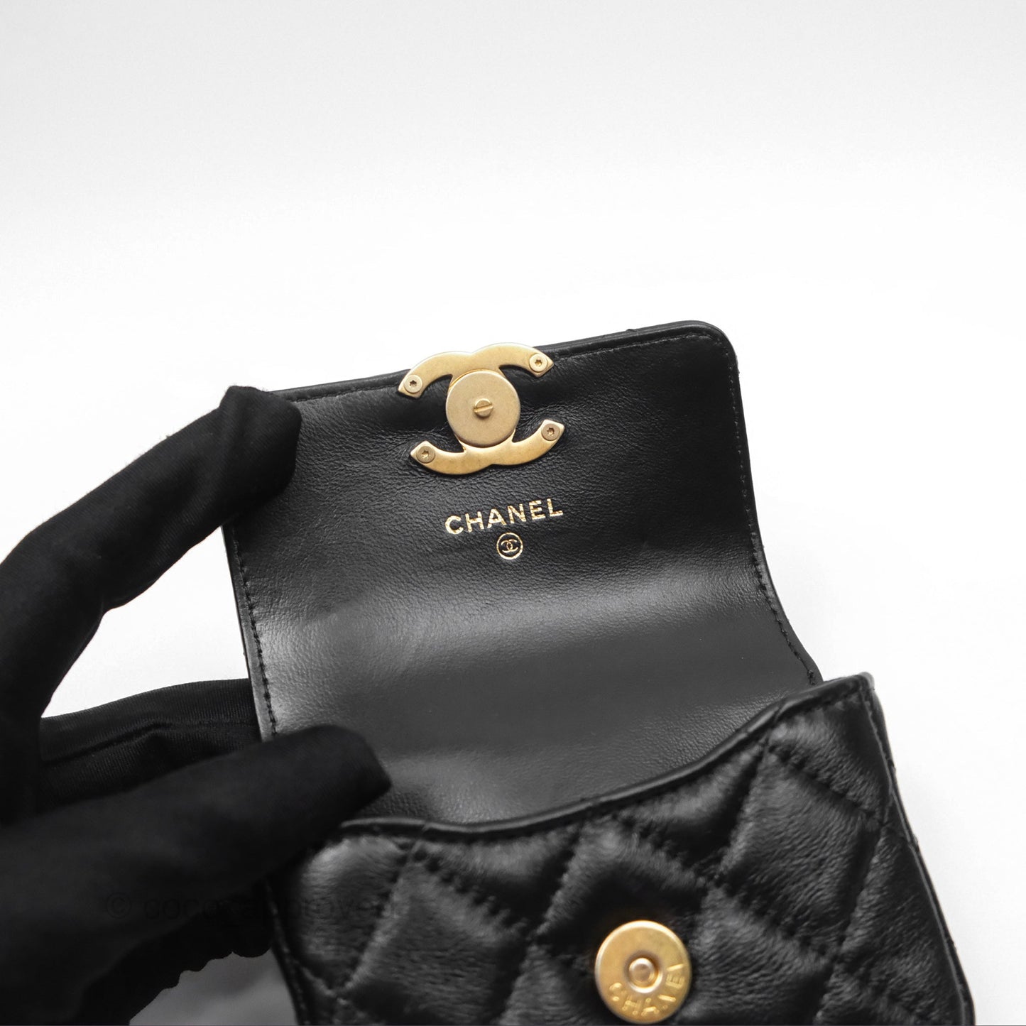 Chanel Mini Card Holder Belt Bag Black Lambskin Aged Gold Hardware
