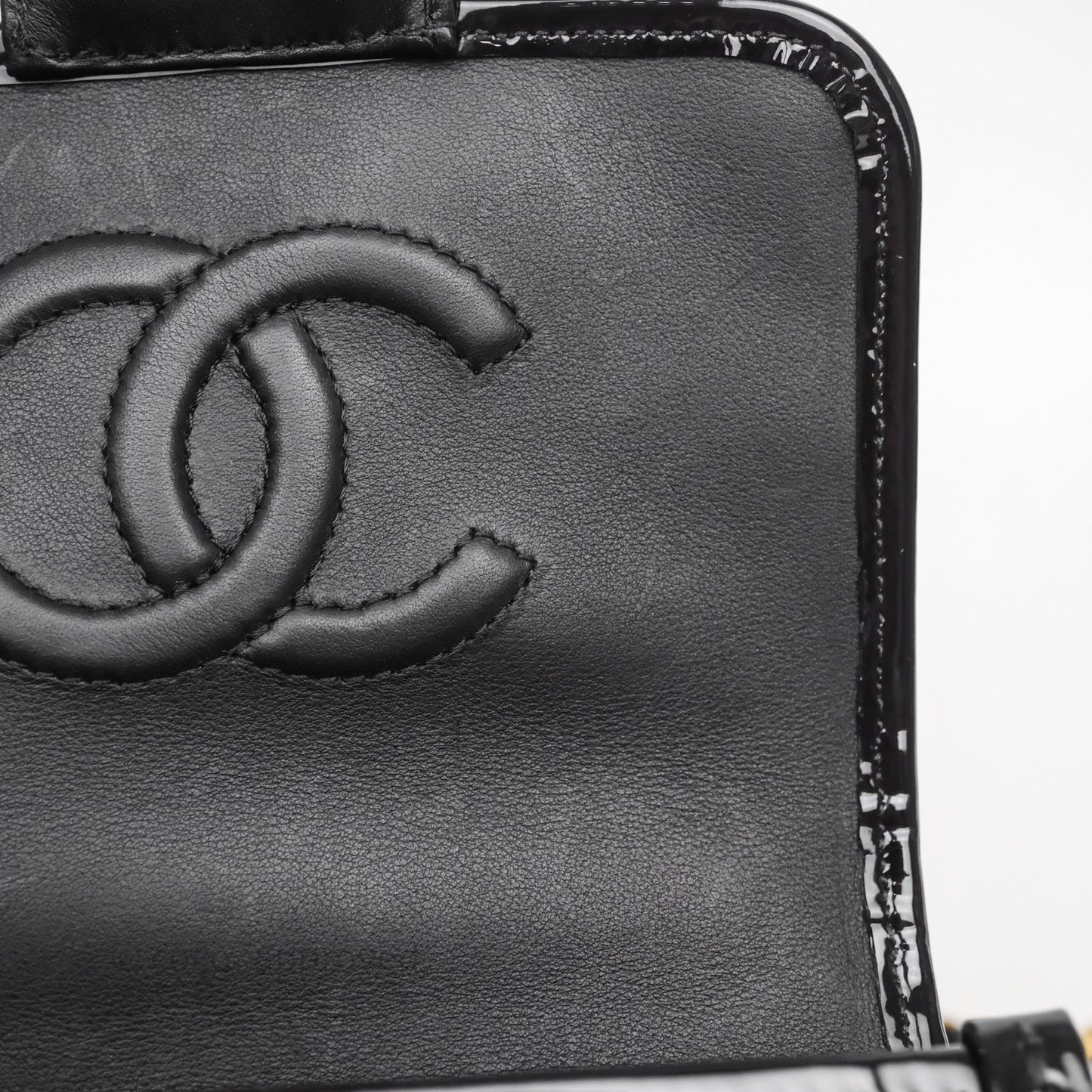 Chanel Mini School Memory Top Handle Flap Black Patent