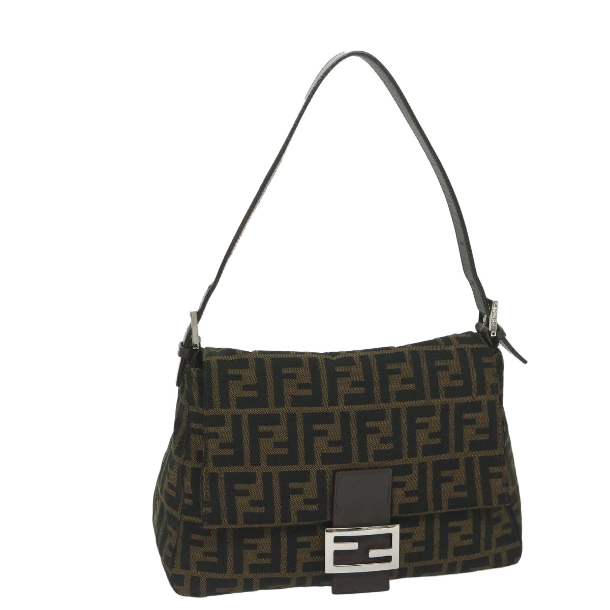 Luxury FendiZucca Canvas Mamma Baguette Shoulder Bag Black Brown60675