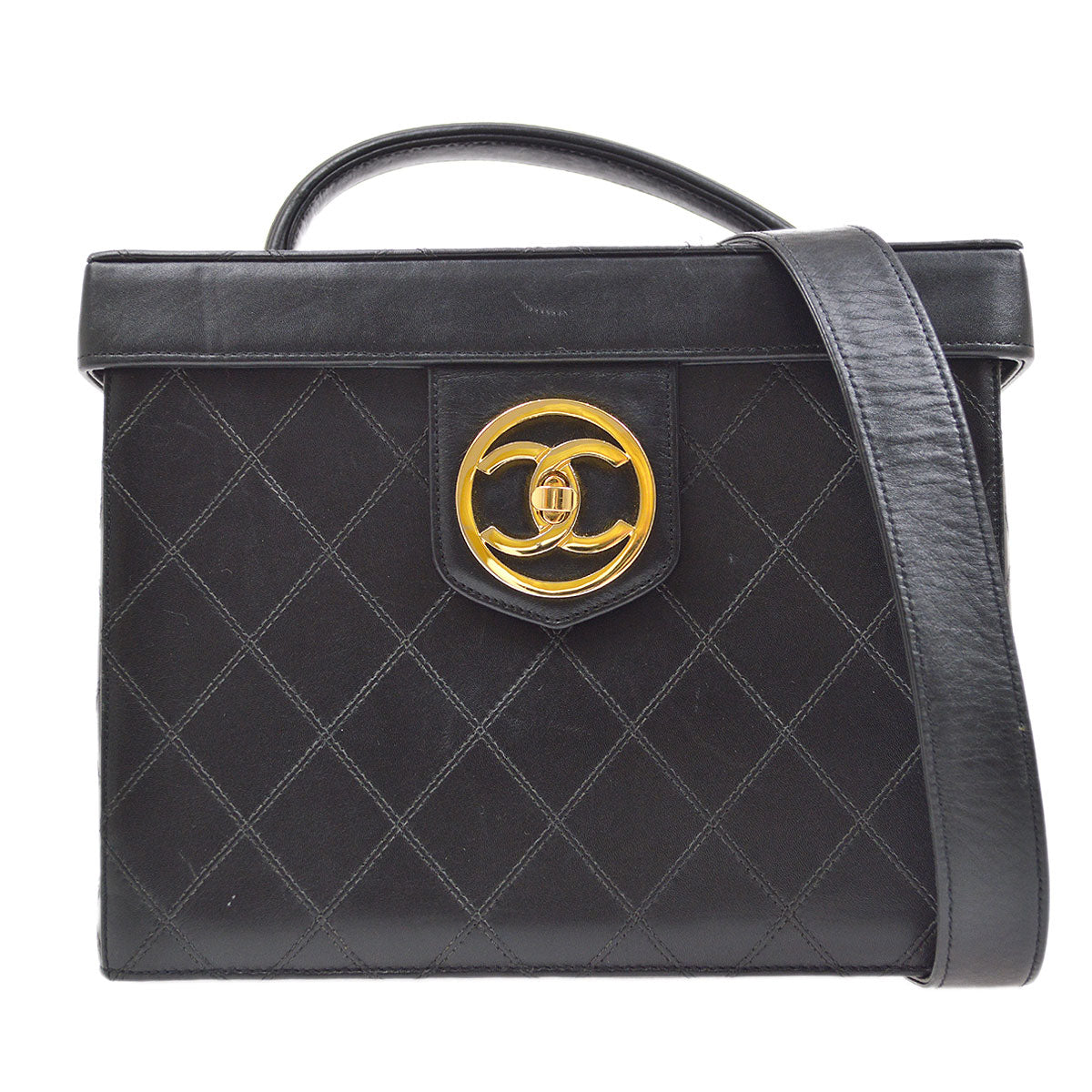 Luxury Chanel Black Calfskin 2way Shoulder Handbag